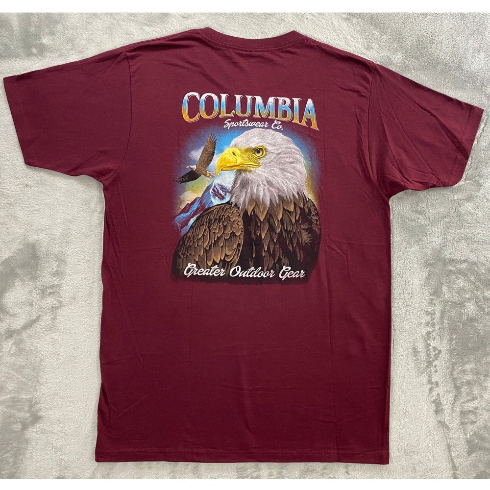 Columbia Greater Outdoor Gear T-Shirt Mens M Maroon Eagle Graphic RN 117508 NWT